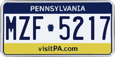 PA license plate MZF5217