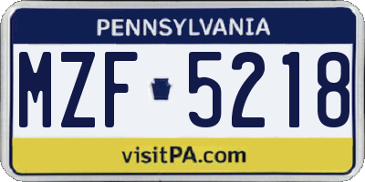 PA license plate MZF5218