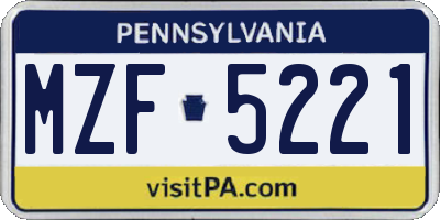 PA license plate MZF5221