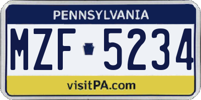 PA license plate MZF5234