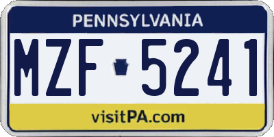 PA license plate MZF5241