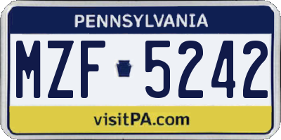 PA license plate MZF5242