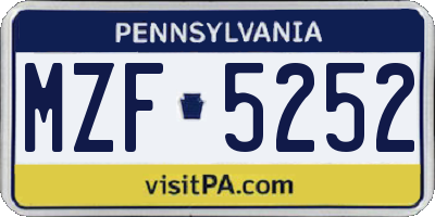 PA license plate MZF5252