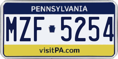 PA license plate MZF5254