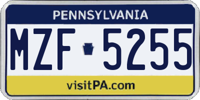 PA license plate MZF5255