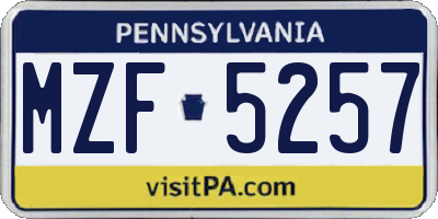 PA license plate MZF5257