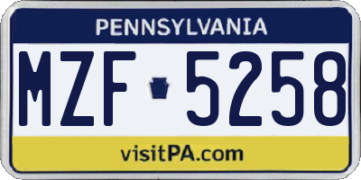 PA license plate MZF5258