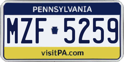 PA license plate MZF5259
