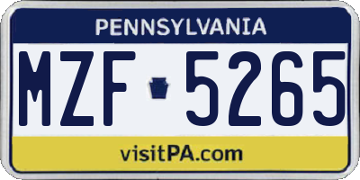 PA license plate MZF5265