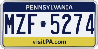 PA license plate MZF5274
