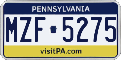 PA license plate MZF5275