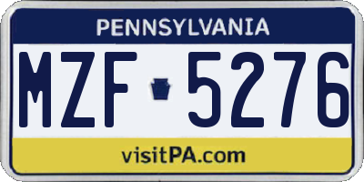 PA license plate MZF5276