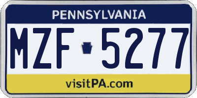 PA license plate MZF5277