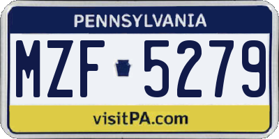 PA license plate MZF5279