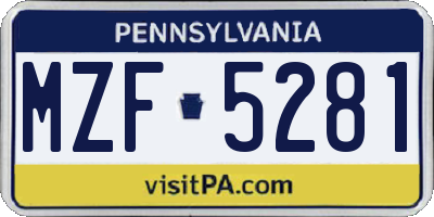 PA license plate MZF5281