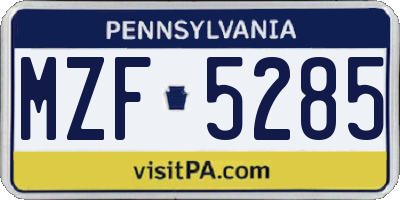 PA license plate MZF5285