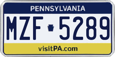 PA license plate MZF5289