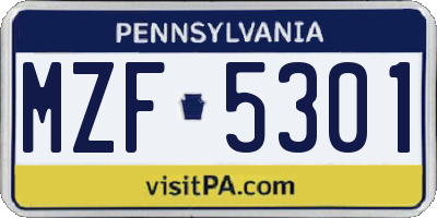 PA license plate MZF5301