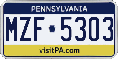 PA license plate MZF5303