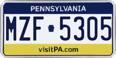 PA license plate MZF5305