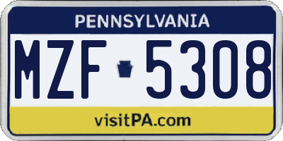 PA license plate MZF5308