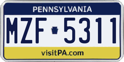 PA license plate MZF5311