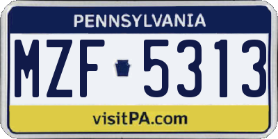 PA license plate MZF5313