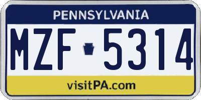 PA license plate MZF5314