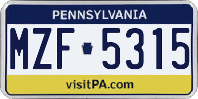 PA license plate MZF5315