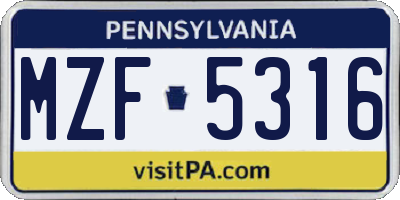 PA license plate MZF5316