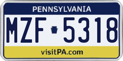 PA license plate MZF5318