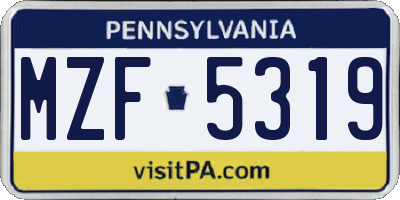 PA license plate MZF5319