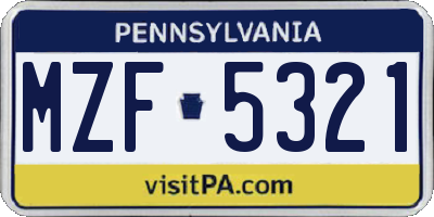 PA license plate MZF5321