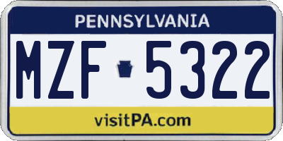 PA license plate MZF5322