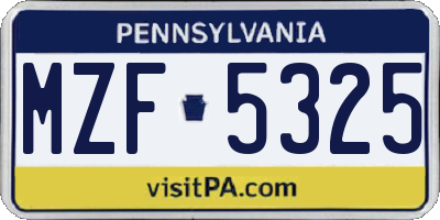 PA license plate MZF5325