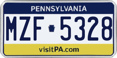 PA license plate MZF5328