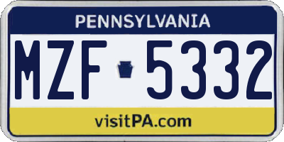 PA license plate MZF5332