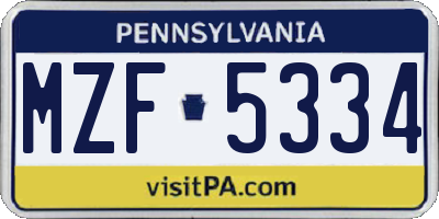 PA license plate MZF5334