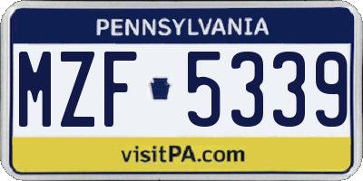PA license plate MZF5339