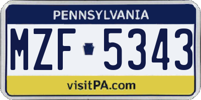 PA license plate MZF5343