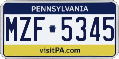 PA license plate MZF5345