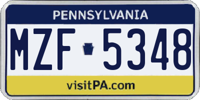 PA license plate MZF5348