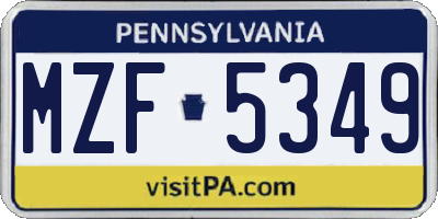 PA license plate MZF5349