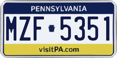 PA license plate MZF5351