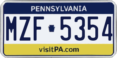 PA license plate MZF5354
