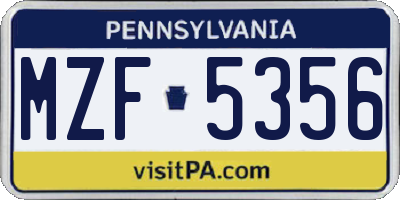 PA license plate MZF5356