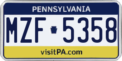 PA license plate MZF5358