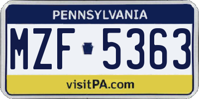PA license plate MZF5363