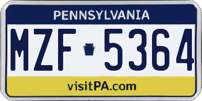 PA license plate MZF5364
