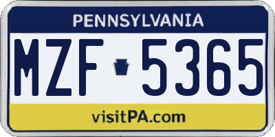 PA license plate MZF5365